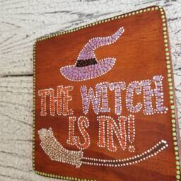 The Witch Is in Dot Art Sign // Wood Painting Home Decor Fall Wall Halloween Unique Gifts - thumbnail 3