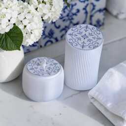 Traditional Motif Bathroom Set, Bin & Toilet Paper Storage Box, Decor, Blue White Accessories, Gift For New Home - thumbnail 1
