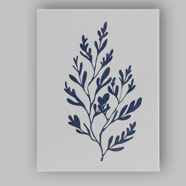 Navy Blue Organic Foliage Botanical Branch Illustration Canvas Wall Art Print Decor Picture Ready To Hang - image 1