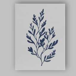 Navy Blue Organic Foliage Botanical Branch Illustration Canvas Wall Art Print Decor Picture Ready To Hang - thumbnail 1