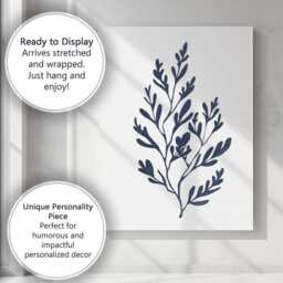 Navy Blue Organic Foliage Botanical Branch Illustration Canvas Wall Art Print Decor Picture Ready To Hang - thumbnail 3
