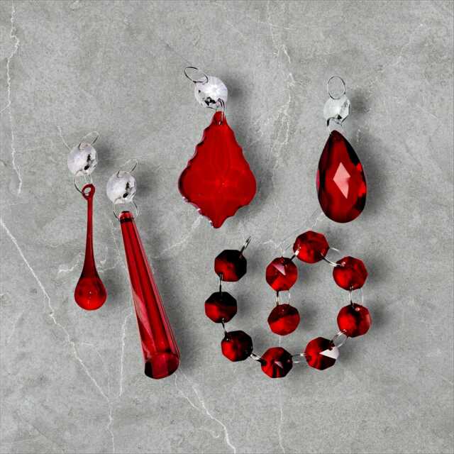 Red Chandelier Drops Glass Crystals Droplets Beads Shapes Sets Garlands Vintage Christmas Tree Wedding Decorations Light Crafts Parts Prism - image 1