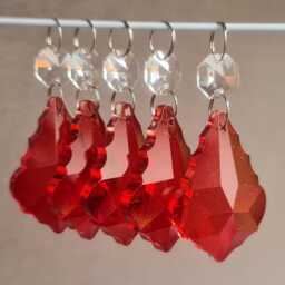 Red Chandelier Drops Glass Crystals Droplets Beads Shapes Sets Garlands Vintage Christmas Tree Wedding Decorations Light Crafts Parts Prism - thumbnail 3