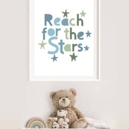 Reach For The Stars Poster, Boys Nursery Prints, Wall Art, Decor, Quotes, Blue & Green - thumbnail 3