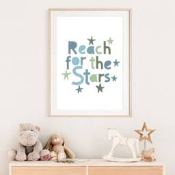 Reach For The Stars Poster, Boys Nursery Prints, Wall Art, Decor, Quotes, Blue & Green - thumbnail 2
