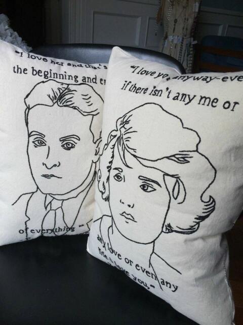 Pair Of F. Scott & Zelda Fitzgerald Hand Embroidered Pillows - image 1