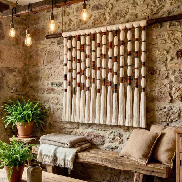 Handwoven Fiber Art Wall Hanging Boho Mexican Decor - 55x100 cm - image 1