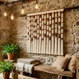 Handwoven Fiber Art Wall Hanging Boho Mexican Decor - 55x100 cm - thumbnail 1
