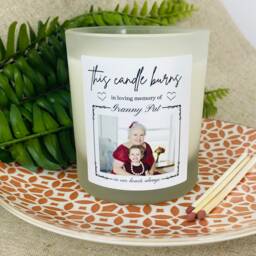Personalised Bereavement Photo Candle - Remembrance - Memoriam With Sympathy This Burns in Loving Memory Of Frosted Glass Jar - thumbnail 1