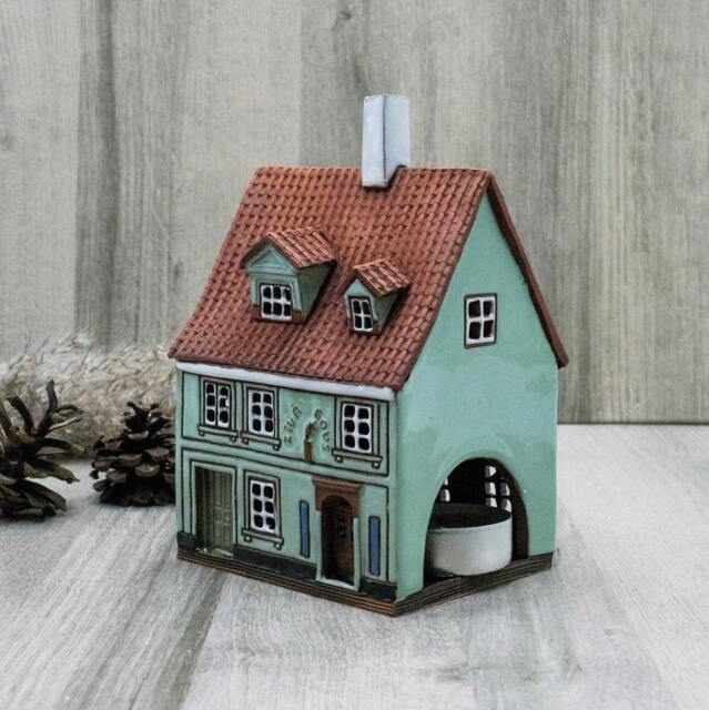 Handmade Ceramic Tealight Holder Collectible Miniature Riga House Desk Lamp - image 1