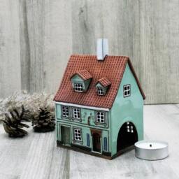 Handmade Ceramic Tealight Holder Collectible Miniature Riga House Desk Lamp - thumbnail 2