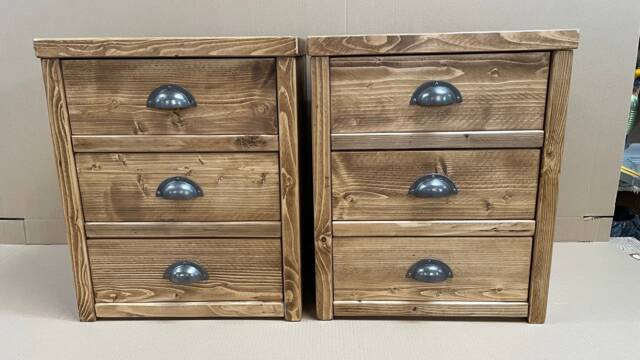 2 X Norwich Bedside Cabinet - 50cm Wide With 3 Drawers Rustic Pine Wood - image 1