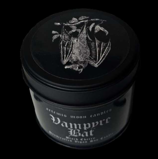 Vampyre Bat ~ Black Cherry Scented Soy Tin Candle Vegan Gothic Vampire Gift Ideas - image 1