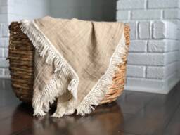 Boho Fringe Blanket, Boho Baby Swaddle, Nursery Bedding, Gift, Muslin Swaddle Swt, & Bow, Boy Set, Crib Blanket - thumbnail 1
