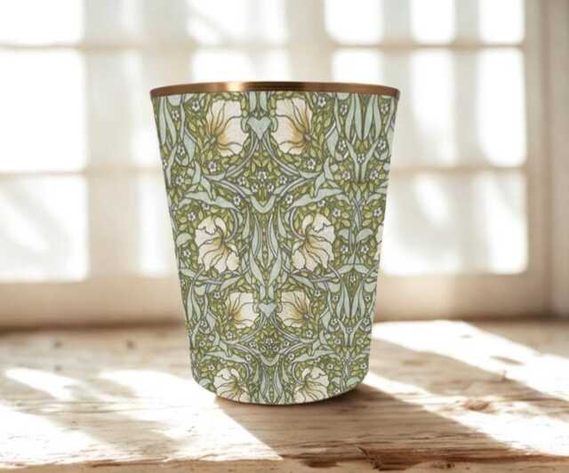 William Morris Pimpernel Green/Cream Waste Paper Bin - Metallic Trim Options - image 1