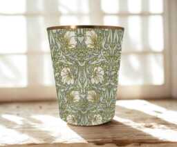 William Morris Pimpernel Green/Cream Waste Paper Bin - Metallic Trim Options - thumbnail 1