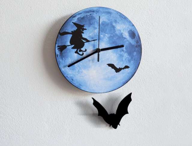 Halloween Bat Swinging On Moon With Witch Silhouette - Wall Clock Pendulum Clock Unique Gift Idea - image 1