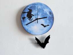 Halloween Bat Swinging On Moon With Witch Silhouette - Wall Clock Pendulum Clock Unique Gift Idea
