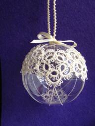 Christmas Ball Tatting Lace Ornament White-Off Ecru Decoration - thumbnail 2