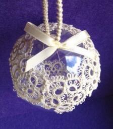 Christmas Ball Tatting Lace Ornament White-Off Ecru Decoration - thumbnail 3
