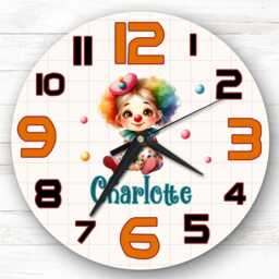 Girls Circus Clown Personalised Gift For Kid's Bedroom Clock - Kids Clock, Children's Decor, Custom Wall