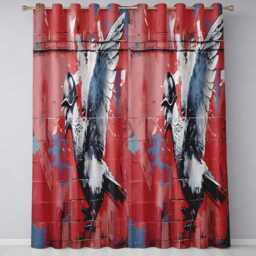 Grey Pigeon in Flight On Red Graffiti Background Unique Artwork For Bedroom Decor Readymade Eyelet Ring Top Thermal 100% Blackout Curtains - thumbnail 3