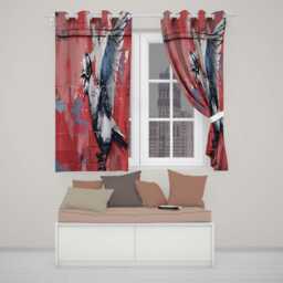 Grey Pigeon in Flight On Red Graffiti Background Unique Artwork For Bedroom Decor Readymade Eyelet Ring Top Thermal 100% Blackout Curtains - thumbnail 2
