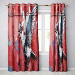 Grey Pigeon in Flight On Red Graffiti Background Unique Artwork For Bedroom Decor Readymade Eyelet Ring Top Thermal 100% Blackout Curtains - thumbnail 1