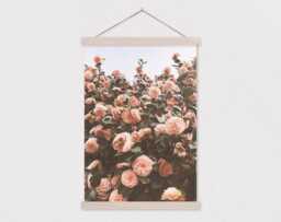 Wooden Poster Hanger-Sweet Camellia Canvas Print With Wood Hanger-Farmhouse Floral - Flat Canvas-Gift For Her-Snap Frame - thumbnail 1