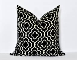 Black Geometric Trellis Pillow Cover Modern Cotton Throw 20x20 - thumbnail 1