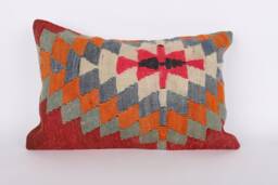 Handwoven Turkish Kilim Lumbar Pillow Bohemian Home Decor - 16x24 Inch - thumbnail 1