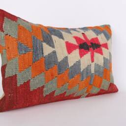 Handwoven Turkish Kilim Lumbar Pillow Bohemian Home Decor - 16x24 Inch - thumbnail 2