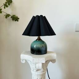 Handmade Black Yellow Petal Pleated Shade Green Glaze Ceramic Table Lamp, Sturdy Base110-240V, Bedroom Living Room Kitchen Rustic Cozy Decor - thumbnail 3