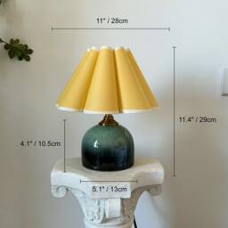Handmade Black Yellow Petal Pleated Shade Green Glaze Ceramic Table Lamp, Sturdy Base110-240V, Bedroom Living Room Kitchen Rustic Cozy Decor - thumbnail 2