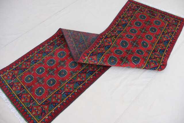 2'5x9'5 Ft Runner Rug Turkmen Handmade Plush Wool Rug, Afghan Oriental Red Green Terracotta Tribal Bukhara Hallway - image 1