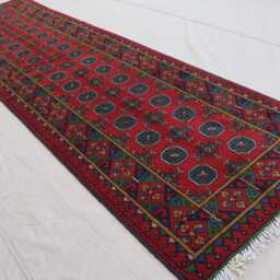 2'5x9'5 Ft Runner Rug Turkmen Handmade Plush Wool Rug, Afghan Oriental Red Green Terracotta Tribal Bukhara Hallway - thumbnail 2