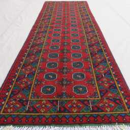 2'5x9'5 Ft Runner Rug Turkmen Handmade Plush Wool Rug, Afghan Oriental Red Green Terracotta Tribal Bukhara Hallway - thumbnail 3