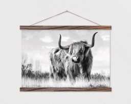 Wild Cow Canvas Print With Wood Poster Hanger - thumbnail 1