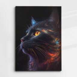 Colorful Galaxy Cat Pet Animal Lover Painting Splatter Wall Art, Framed Canvas Poster Print, Home Kitchen Office Room Decor, Gifts - thumbnail 3