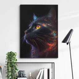 Colorful Galaxy Cat Pet Animal Lover Painting Splatter Wall Art, Framed Canvas Poster Print, Home Kitchen Office Room Decor, Gifts - thumbnail 1
