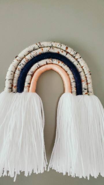 Large Speckle, Pink, & Navy Colored Rainbow Fiber Macrame Wall Hanging/Yarn Sculpture Perfect For Nursery - image 1