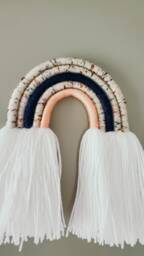 Large Speckle, Pink, & Navy Colored Rainbow Fiber Macrame Wall Hanging/Yarn Sculpture Perfect For Nursery - thumbnail 1