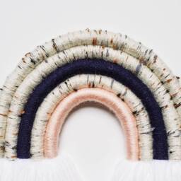 Large Speckle, Pink, & Navy Colored Rainbow Fiber Macrame Wall Hanging/Yarn Sculpture Perfect For Nursery - thumbnail 3