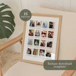 Custom Polaroid Photo Collage Frame Anniversary Wall Art One Year Gifts For Him Or Her - Printable Canva Template - thumbnail 3