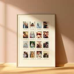 Custom Polaroid Photo Collage Frame Anniversary Wall Art One Year Gifts For Him Or Her - Printable Canva Template - thumbnail 1
