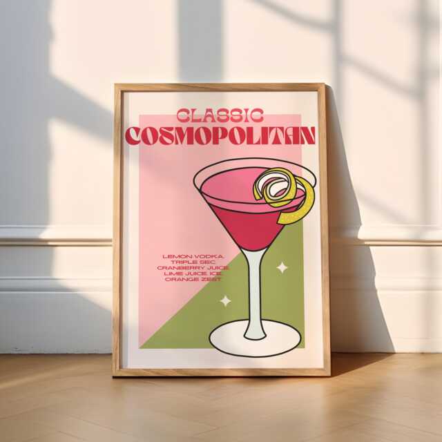 Classic Cosmopolitan Print - Cocktails - Kitchen Print, Kitchen Poster, Martini, Cosmo, Cocktail, Funky, Cute, Bar, Pink, Red, Retro, Trendy - image 1