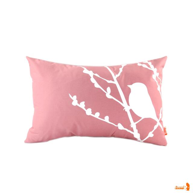Rose Pink Bird On Cherry Blossom Rectangle Pillow - image 1