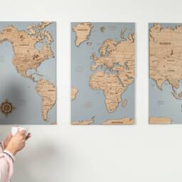World Map Cork Push Pin Board Travel Wall Art Map, Oak Wood Or Wooden Home Decor, Feature Art, Wedding Anniversary - thumbnail 2