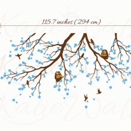 Nursery Tree Branches Wall Decals With Owls & Flying Birds White Decorations Wall Tattoos Stickers Art Kw009 - thumbnail 2