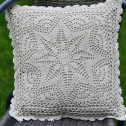 Crochet Lace Pillow Cover Bohemian Farmhouse Decor, 16x16 - thumbnail 2
